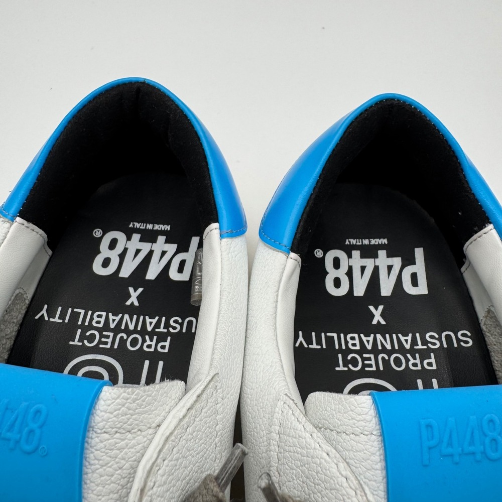 P448 John Project Sustainability Sneakers EU 45 US 11.5 White Blue Leather Italy - Picture 14 of 16